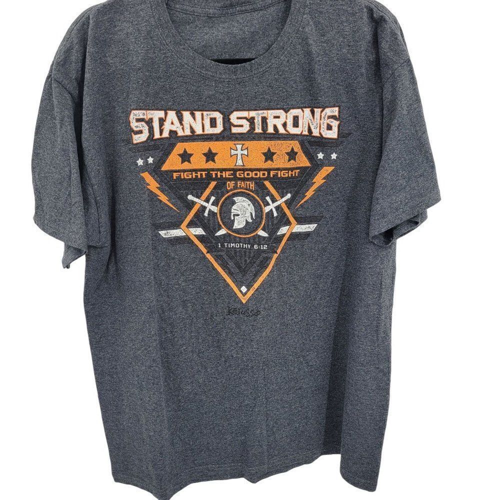 Kerusso Activewear Jesus Tee L Gray Short Sleeve‎ T-shirt Timothy Fight of Faith